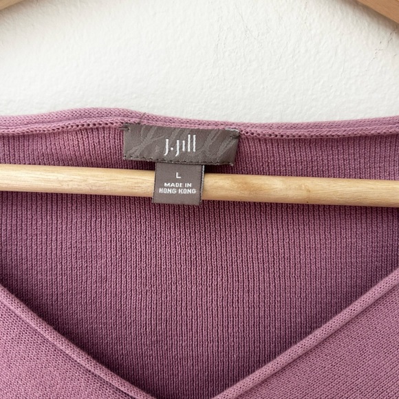 J. Jill Large Mauve Long Sleeve V-Neck Knit Top 100% Cotton - Picture 2 of 4